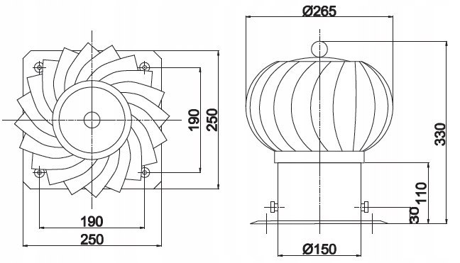 Ventilation rotary base 150 fi aluminum